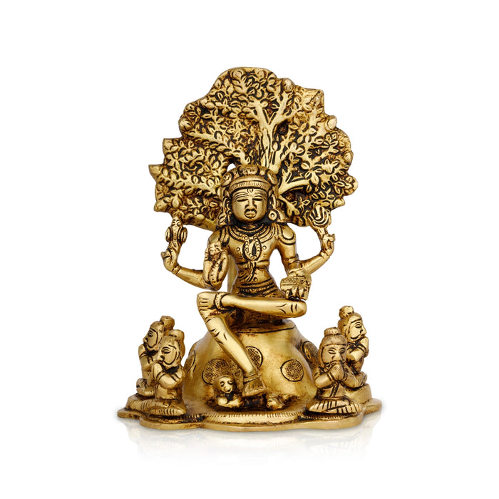 Dakshinamurthy Vigraham With Tree - 7 x 5 Inches | Dakshinamurti Statue/ Antique Brass Idol for Pooja