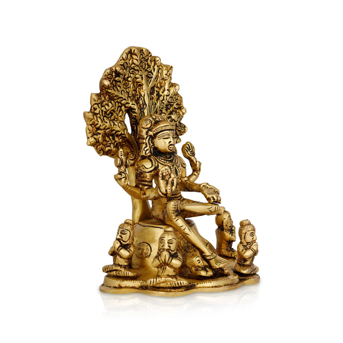 Dakshinamurthy Vigraham With Tree - 7 x 5 Inches | Dakshinamurti Statue/ Antique Brass Idol for Pooja