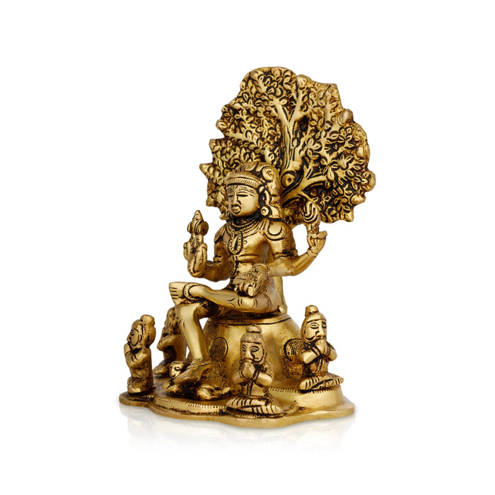Dakshinamurthy Vigraham With Tree - 7 x 5 Inches | Dakshinamurti Statue/ Antique Brass Idol for Pooja