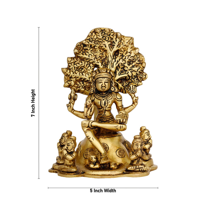 Dakshinamurthy Vigraham With Tree - 7 x 5 Inches | Dakshinamurti Statue/ Antique Brass Idol for Pooja