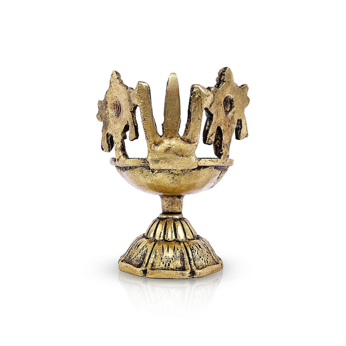 Shankh Chakra Namam Design Brass Lamp- 2.75 X 1.75 Inches | Deepam/ Antique Polish Vilakku With Base For Pooja