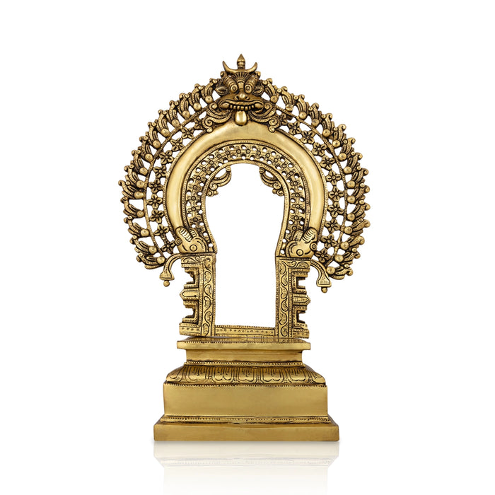 Brass Thiruvachi With Peetam - 18 x 12 Inches | Antique Polish Prabhavali/ Thiruvatchi For Framing Deity