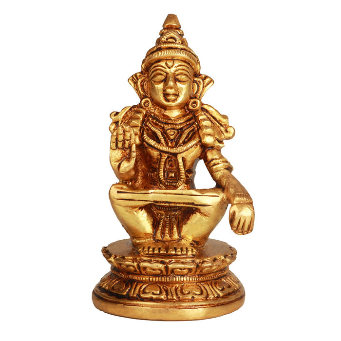 Ayyappa Idol Sitting On Base - 3.5 x 2 Inches | Antique Brass Idol/ Ayyappan Statue for Pooja