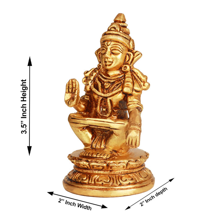 Ayyappa Idol Sitting On Base - 3.5 x 2 Inches | Antique Brass Idol/ Ayyappan Statue for Pooja