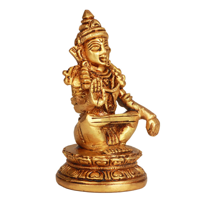 Ayyappa Idol Sitting On Base - 3.5 x 2 Inches | Antique Brass Idol/ Ayyappan Statue for Pooja