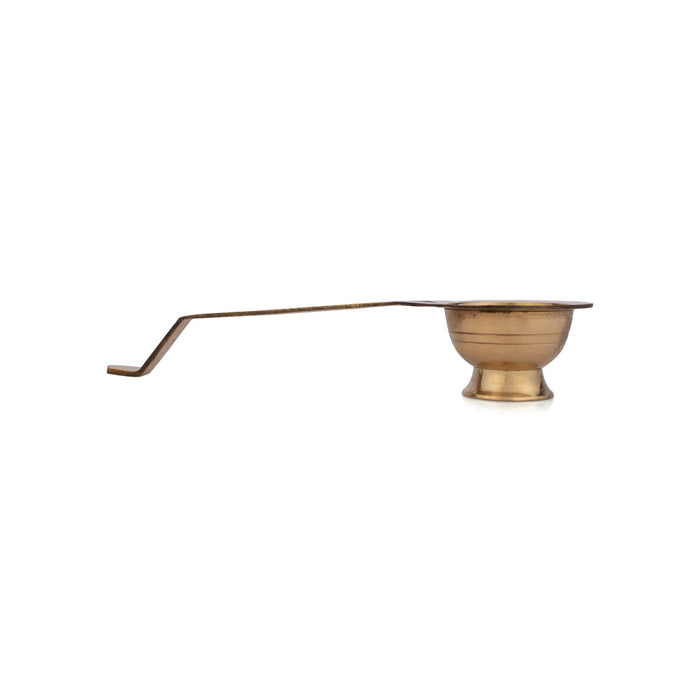 Brass Aarti With Handle - 2.5 x 11 Inches | Laddle Camphor Burner/ Kapoor Dhani/ Karpura Aarti for Pooja