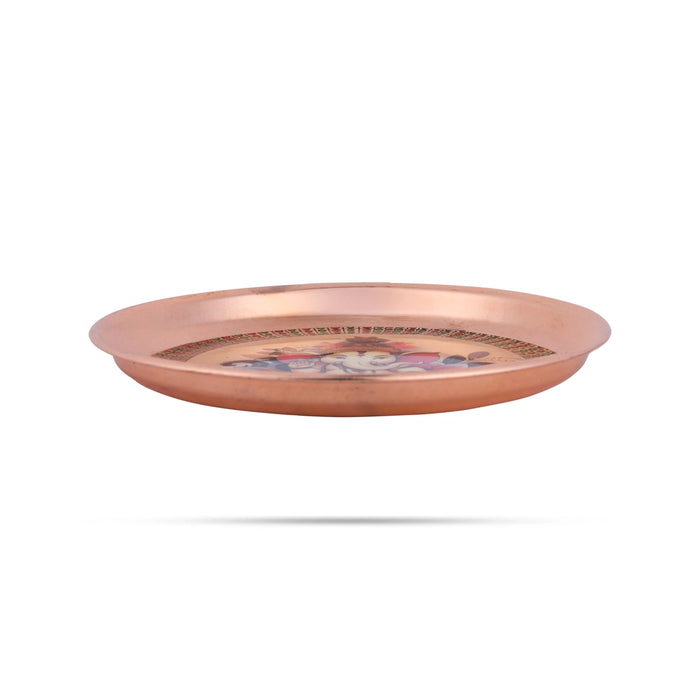 Ganesh Murti Design Pooja Plate - 6 Inches | Stainless Steel Thali Plate/ Copper Polish Puja Plate For Aarti