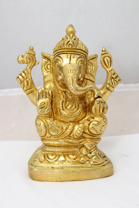 Ganesh Statue - 4 Inches | Antique Brass Statue/ Ganesh Murti Idol for Puja/ 580 Gms Approx