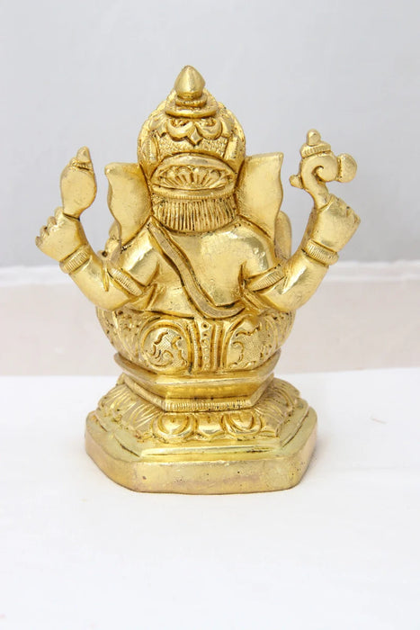 Ganesh Statue - 4 Inches | Antique Brass Statue/ Ganesh Murti Idol for Puja/ 580 Gms Approx