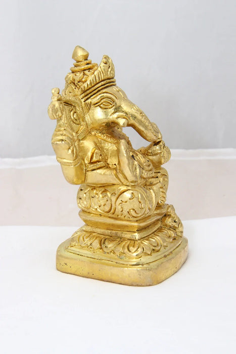 Ganesh Statue - 4 Inches | Antique Brass Statue/ Ganesh Murti Idol for Puja/ 580 Gms Approx