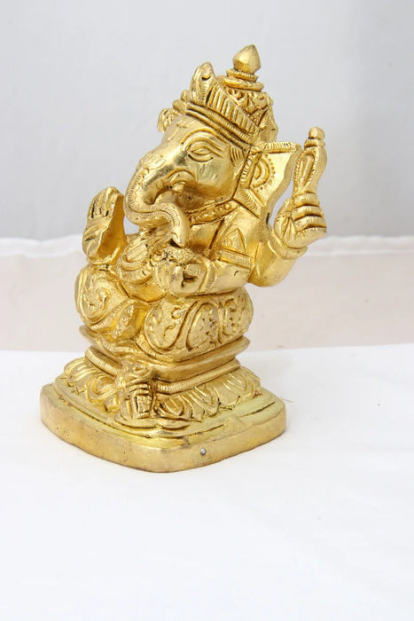 Ganesh Statue - 4 Inches | Antique Brass Statue/ Ganesh Murti Idol for Puja/ 580 Gms Approx