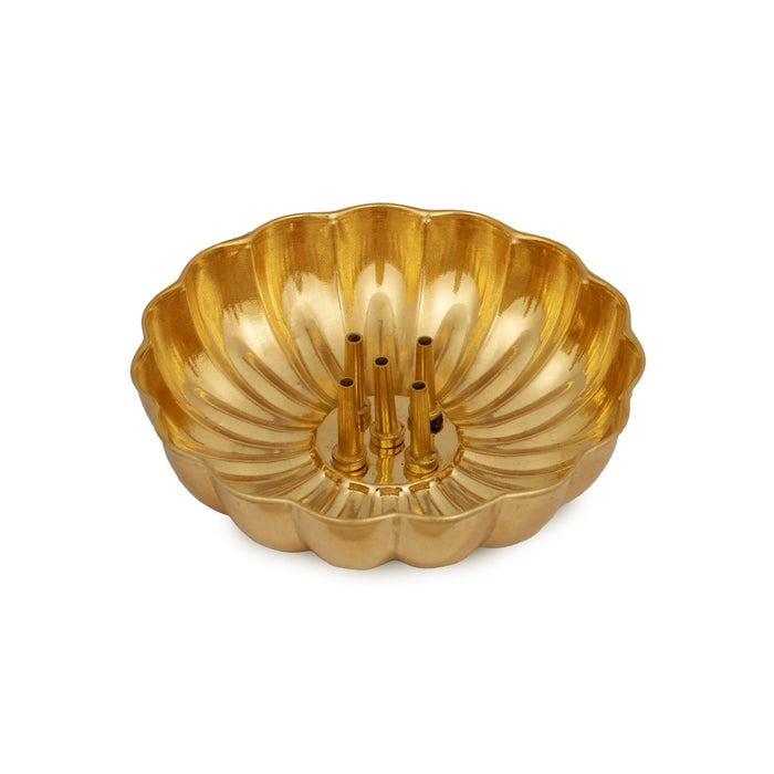 Agarbathi Stand With Bowl - 3.75 Inches | Lotus Shape Bowl/ Brass Incense Stick Holder/ Agarbatti Holder For Pooja