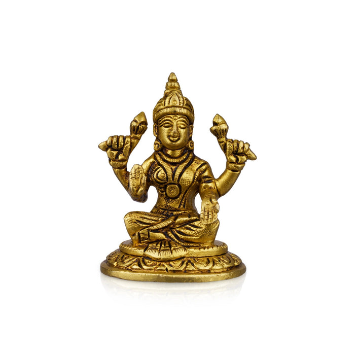 Lakshmi Statue Sitting On Base - 3 x 2 Inches | Laxmi Statue/ Antique Brass Idol/ Laxmi Idol for Pooja