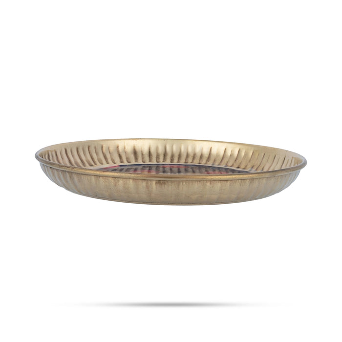 Plate with Pichwai Design Sticker - 7 Inches | Brass Plate / Cow And Calf Design Plate / Serving plate