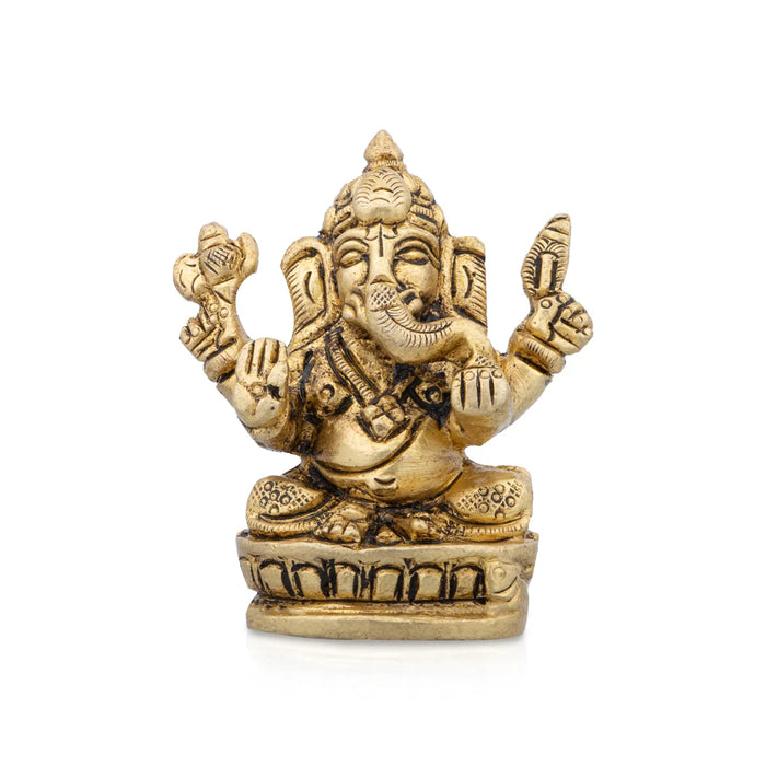 Ganesh Murti - 2.5 x 1.25 Inches | Antique Brass Statue/ Vinayagar Statue for Pooja/ 140 Gms Approx