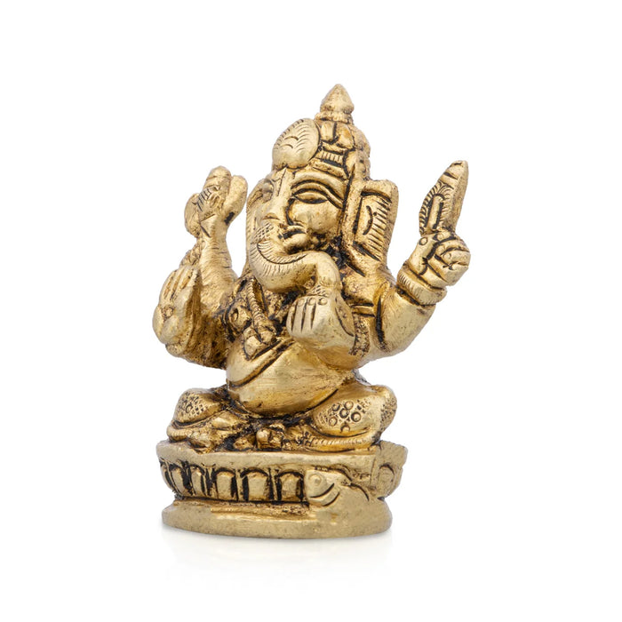 Ganesh Murti - 2.5 x 1.25 Inches | Antique Brass Statue/ Vinayagar Statue for Pooja/ 140 Gms Approx