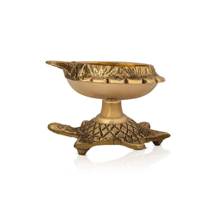 Kubera Vilakku With Tortoise Base - 2 x 2 Inches | Brass Lamp/ Kuber Deepam/ Kuber Diya for Pooja