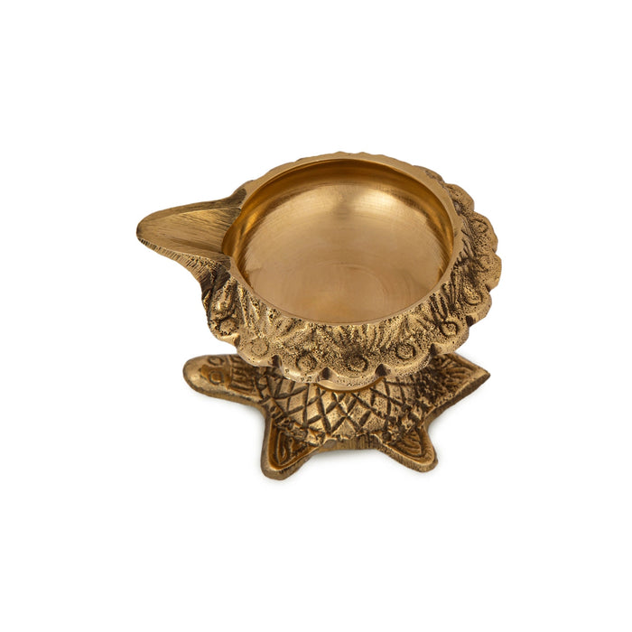 Kubera Vilakku With Tortoise Base - 2 x 2 Inches | Brass Lamp/ Kuber Deepam/ Kuber Diya for Pooja