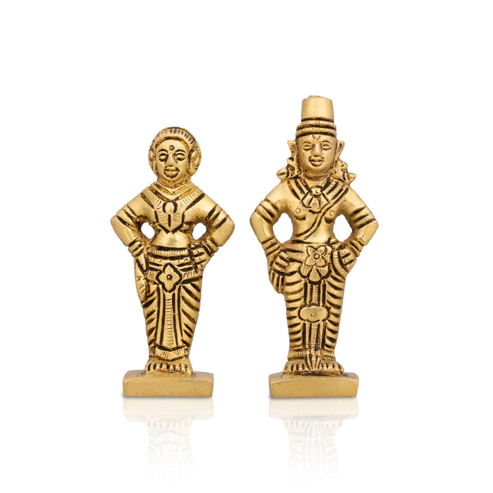Pandurangan Rukmini Standing On Base Pair- 3 x 1.25 Inches | Antique Brass Idol/Vitthal Rukmini Murti For Pooja