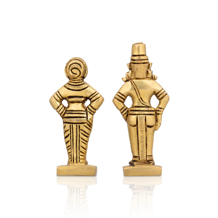 Pandurangan Rukmini Standing On Base Pair- 3 x 1.25 Inches | Antique Brass Idol/Vitthal Rukmini Murti For Pooja