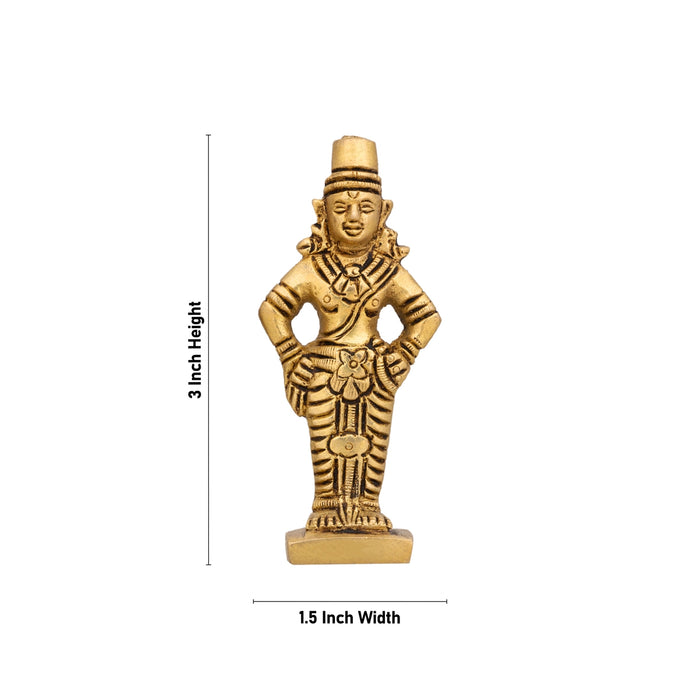 Pandurangan Rukmini Standing On Base Pair- 3 x 1.25 Inches | Antique Brass Idol/Vitthal Rukmini Murti For Pooja