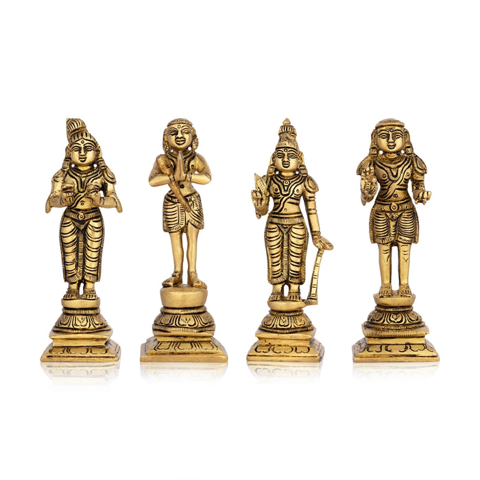 Naalvar Set - 6 x 2 Inches | Antique Brass Idol/ 4 Pcs/ Appar, Sundarar, Sambandar, Manikkavacakar for Pooja