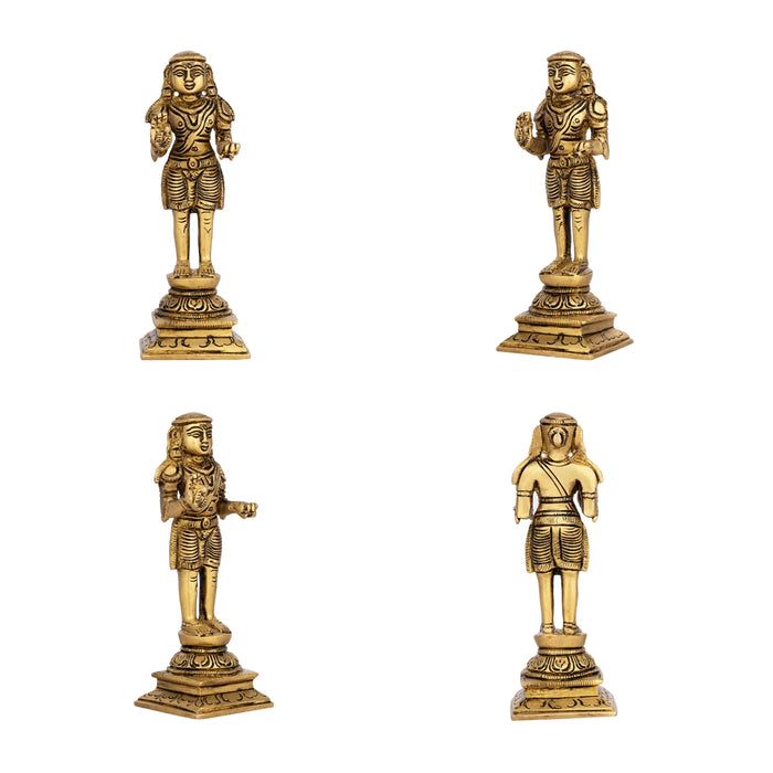 Naalvar Set - 6 x 2 Inches | Antique Brass Idol/ 4 Pcs/ Appar, Sundarar, Sambandar, Manikkavacakar for Pooja