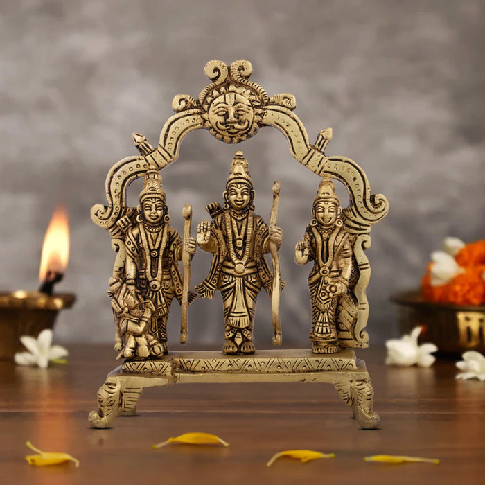 Ram Darbar Murti with Arch - 7 x 5.5 Inches | Antique Brass Ram Darbar Statue for Pooja/ 1.092 Kgs Approx