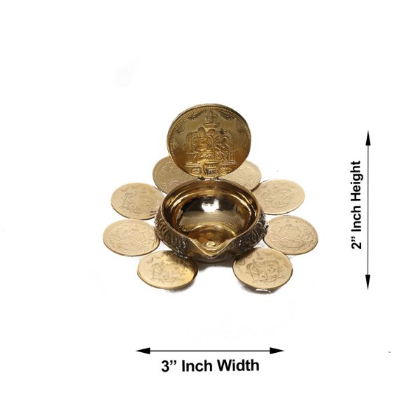 Kubera Deepam - 9 Coin | Coin Lakshmi Kubera Vilakku/ Brass Kuber Diya for Pooja