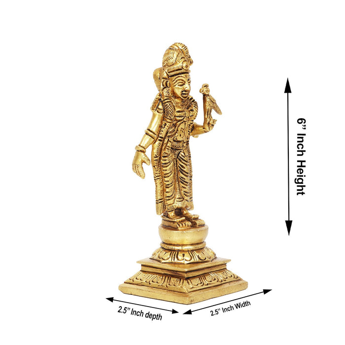 Andal Statue Standing On Base - 6 x 2.5 Inches | Antique Brass Idol/ Goda Devi/ Andal Idol for Pooja
