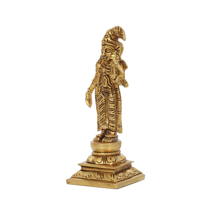 Andal Statue Standing On Base - 6 x 2.5 Inches | Antique Brass Idol/ Goda Devi/ Andal Idol for Pooja