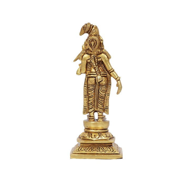 Andal Statue Standing On Base - 6 x 2.5 Inches | Antique Brass Idol/ Goda Devi/ Andal Idol for Pooja