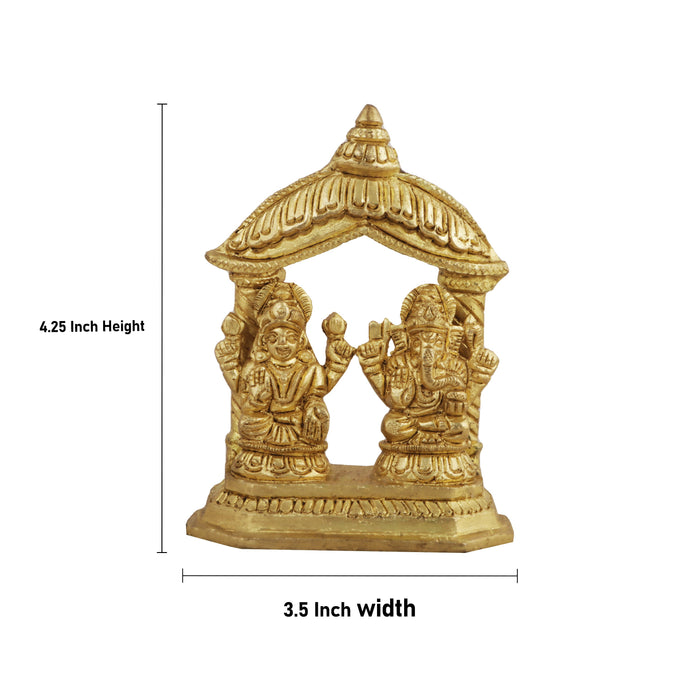 Lakshmi Idol & Ganesh Murti Sitting On Chowki - 4.25 x 3.5 Inches | Antique Brass Idol for Pooja