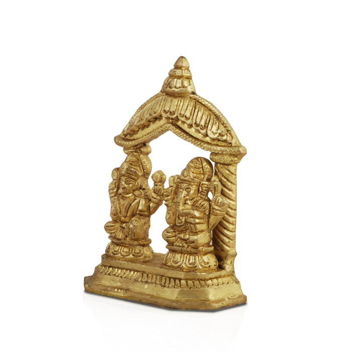 Lakshmi Idol & Ganesh Murti Sitting On Chowki - 4.25 x 3.5 Inches | Antique Brass Idol for Pooja