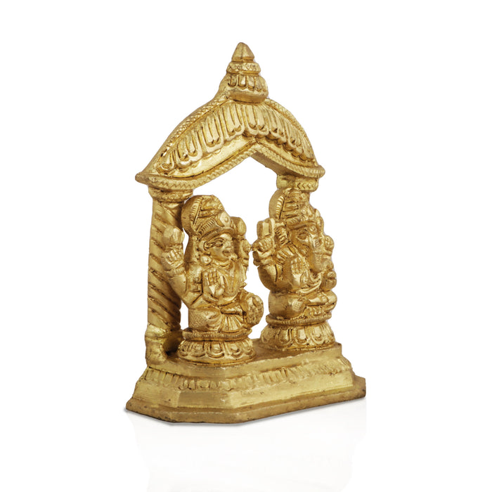 Lakshmi Idol & Ganesh Murti Sitting On Chowki - 4.25 x 3.5 Inches | Antique Brass Idol for Pooja