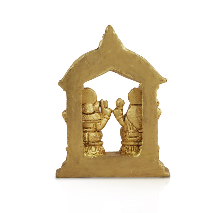 Lakshmi Idol & Ganesh Murti Sitting On Chowki - 4.25 x 3.5 Inches | Antique Brass Idol for Pooja