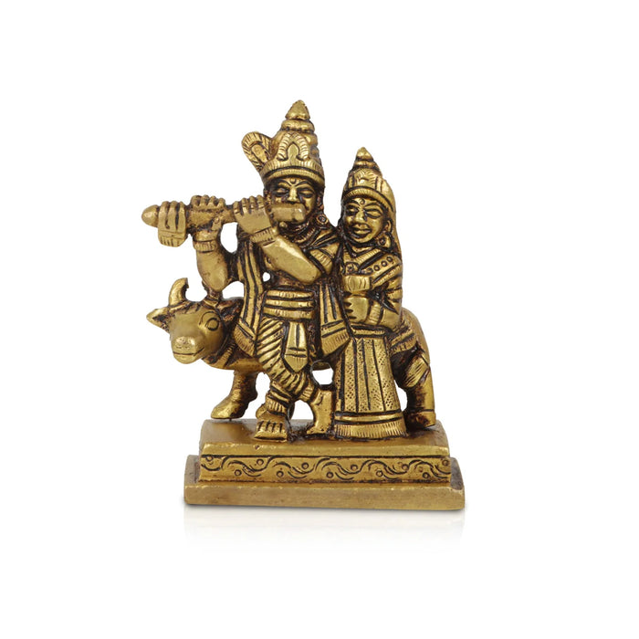 Krishna Idol Standing with Cow - 3.5 Inches | Antique Brass Statue/ Krishna Murti for Pooja/ 350 Gms Approx