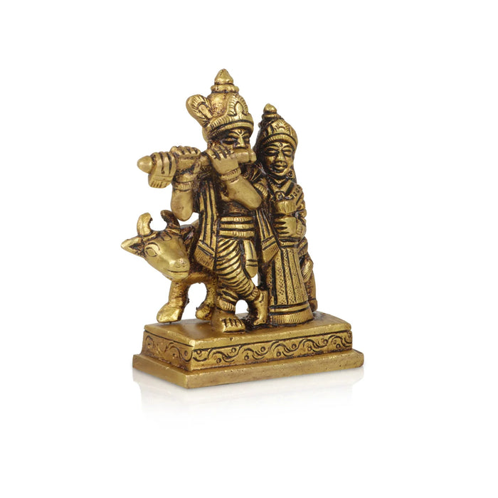 Krishna Idol Standing with Cow - 3.5 Inches | Antique Brass Statue/ Krishna Murti for Pooja/ 350 Gms Approx