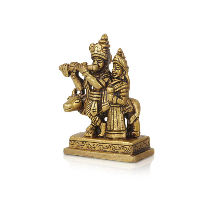 Krishna Idol Standing with Cow - 3.5 Inches | Antique Brass Statue/ Krishna Murti for Pooja/ 350 Gms Approx