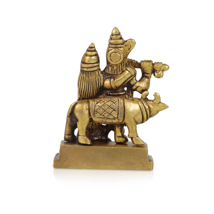 Krishna Idol Standing with Cow - 3.5 Inches | Antique Brass Statue/ Krishna Murti for Pooja/ 350 Gms Approx