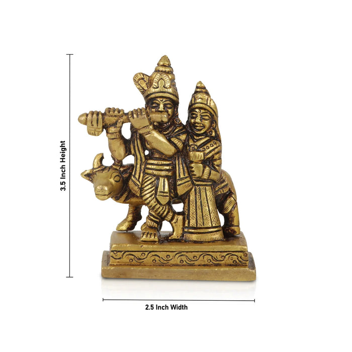 Krishna Idol Standing with Cow - 3.5 Inches | Antique Brass Statue/ Krishna Murti for Pooja/ 350 Gms Approx