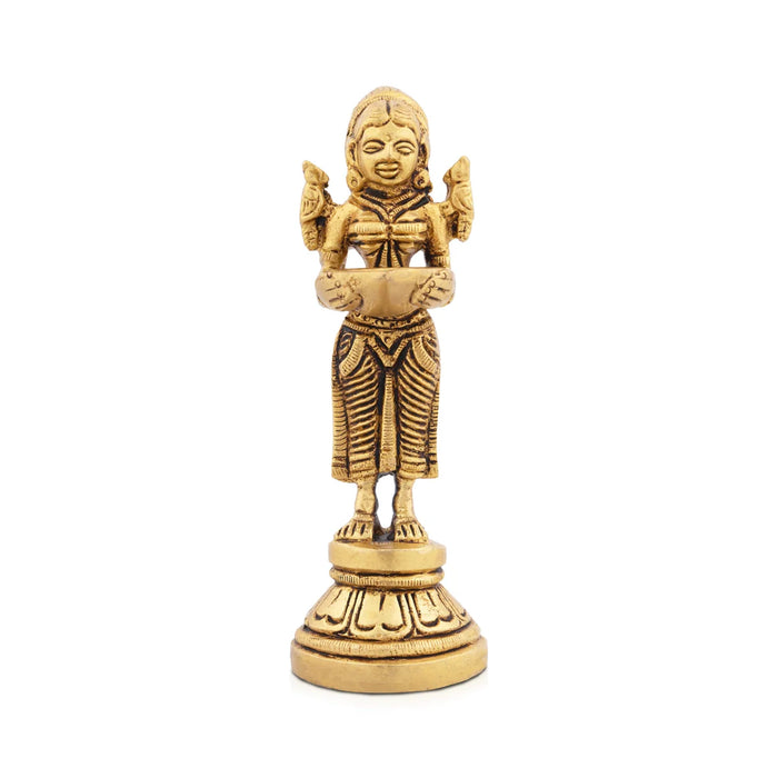 Paavai Vilakku - 5 x 1.5 Inches | Antique Brass Welcome Lady with Deep/ Pavai Lamp for Pooja/ 460 Gms Approx