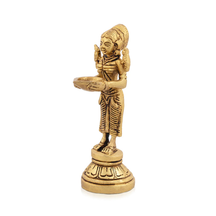 Paavai Vilakku - 5 x 1.5 Inches | Antique Brass Welcome Lady with Deep/ Pavai Lamp for Pooja/ 460 Gms Approx