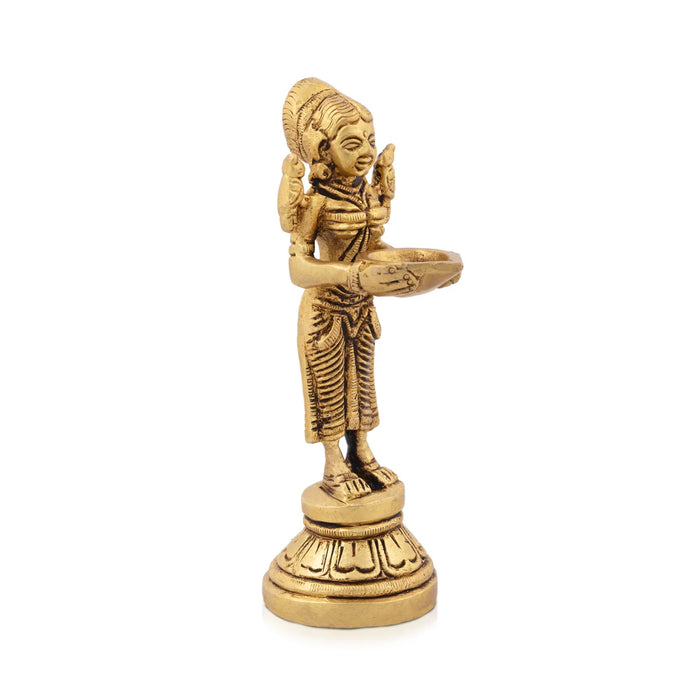 Paavai Vilakku - 5 x 1.5 Inches | Antique Brass Welcome Lady with Deep/ Pavai Lamp for Pooja/ 460 Gms Approx