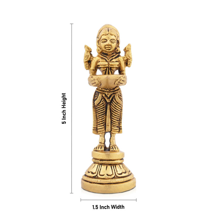 Paavai Vilakku - 5 x 1.5 Inches | Antique Brass Welcome Lady with Deep/ Pavai Lamp for Pooja/ 460 Gms Approx