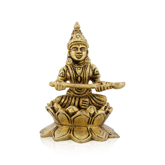 Annapurna Devi Sitting On Lotus Flower - 4 x 2.75 Inches | Antique Brass Idol/ Annapoorani Statue for Pooja