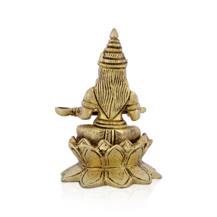 Annapurna Devi Sitting On Lotus Flower - 4 x 2.75 Inches | Antique Brass Idol/ Annapoorani Statue for Pooja