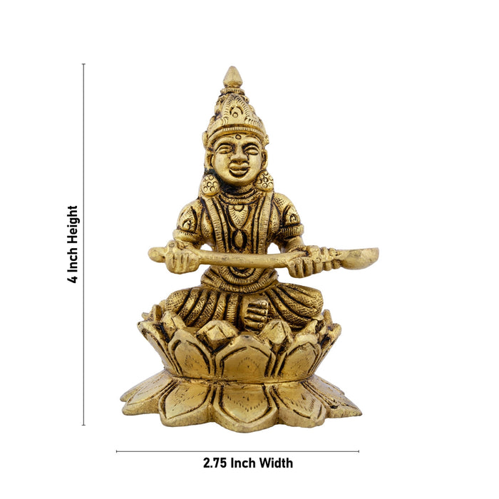 Annapurna Devi Sitting On Lotus Flower - 4 x 2.75 Inches | Antique Brass Idol/ Annapoorani Statue for Pooja