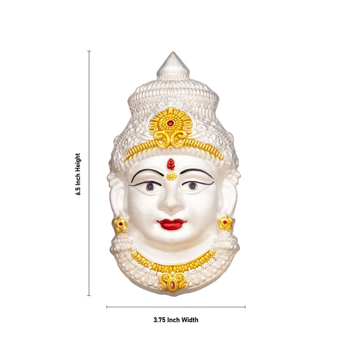 Ammavari Face - 6.5 x 3.75 Inches | White Metal Lakshmi Devi Face/ Amman Face for Varalakshmi Decor
