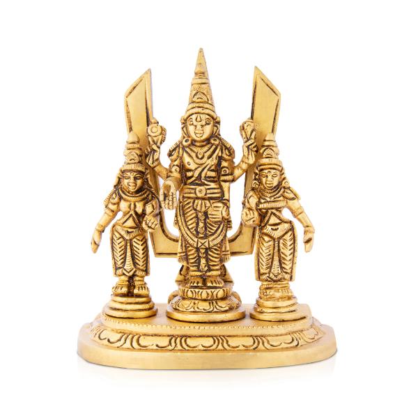 Balaji Idol With Sridevi Boodevi - 5 x 4.5 Inches | Antique Brass Idol/ Perumal Statue for Pooja